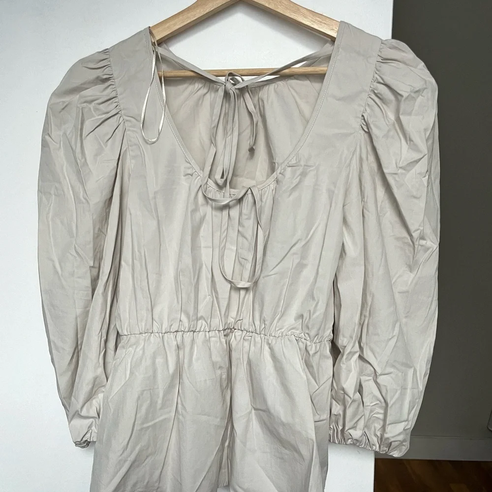 ZARA TOP WITH PUFF SLEEVES Grey / Beige | 3136/545 Size XS